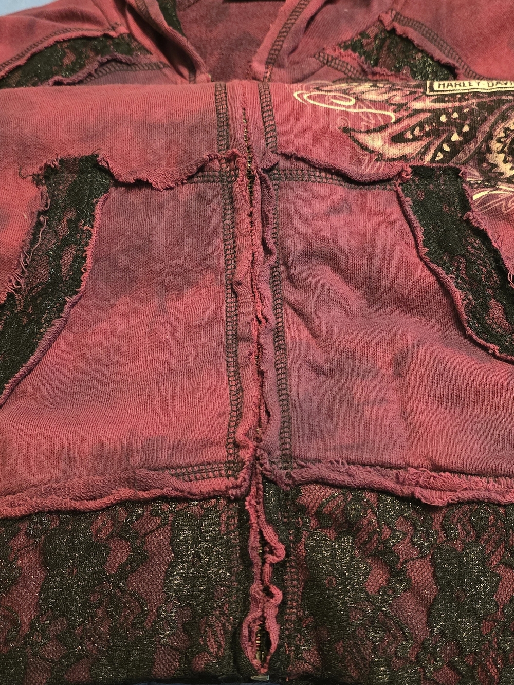 Harley-Davidson Women's Burgundy Zip Hoodie with Black Lace Trim - Picture 5 of 9